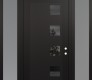 Modern Steel Front Door Diamond C5 60" x 96" black/black mirrored Glass Panel black LHI with 2 Sidelites and Transom frosted Glass