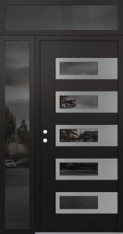 Diamond D3 50" x 96" black/black mirrored Glass Panel stainless steel RHI with Sidelite and Transom mirrored Glass