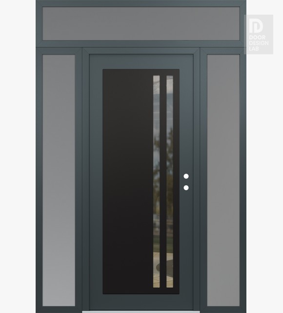 Modern Steel Front Door Diamond C6 64" x 96" anthracite/anthracite clear Glass Panel black LHI with 2 Sidelites and Transom frosted Glass