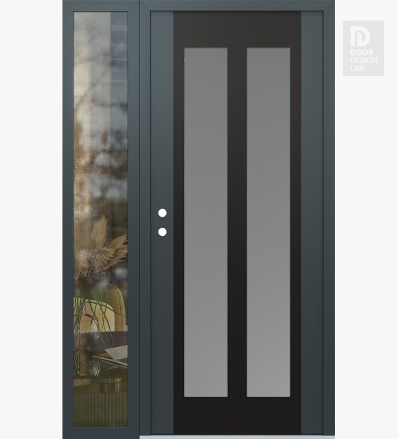 Modern Steel Front Door Diamond C14 50" x 80" anthracite/anthracite frosted Glass Panel black RHI with Sidelite clear Glass