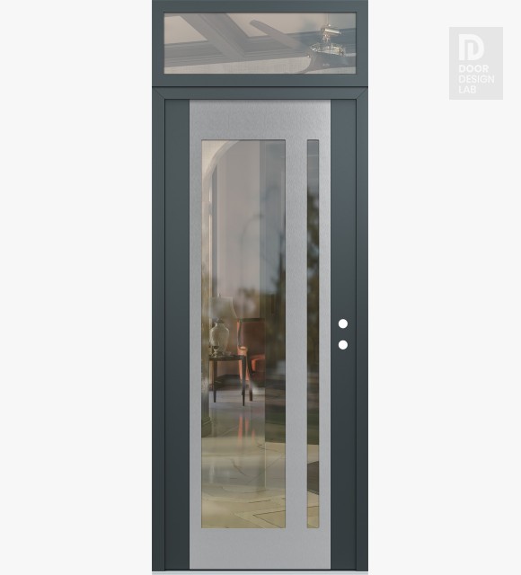 Modern Steel Front Door Diamond C15 36" x 96" anthracite/anthracite clear Glass Panel stainless steel LHI with Transom clear Glass