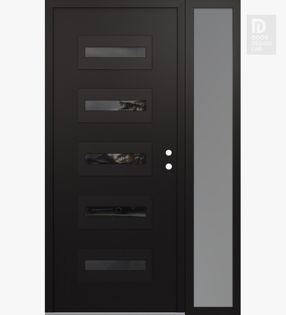 Modern Steel Front Door Diamond D4 50" x 80" black/black mirrored Glass Panel black LHI with Sidelite frosted Glass