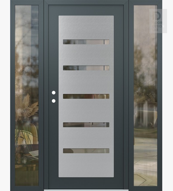 Modern Steel Front Door Diamond C7 60" x 80" anthracite/anthracite clear Glass Panel stainless steel RHI with 2 Sidelites clear Glass