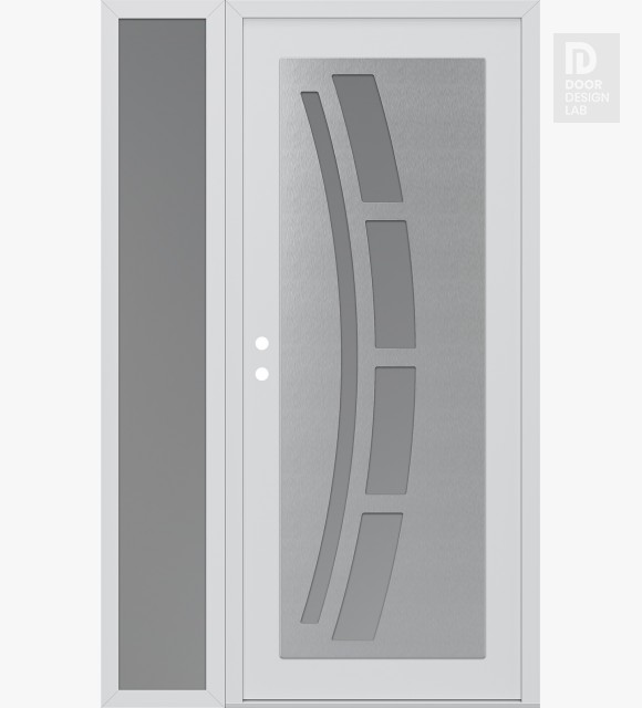 Modern Steel Front Door Diamond C12 52" x 80" white/white frosted Glass Panel stainless steel RHI with Sidelite frosted Glass