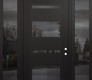 Modern Steel Front Door Diamond C10 64" x 96" black/black mirrored Glass Panel black LHI with 2 Sidelites and Transom mirrored Glass