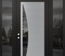 Modern Steel Front Door Diamond C13 60" x 96" black/black mirrored Glass Panel stainless steel RHI with 2 Sidelites and Transom mirrored Glass