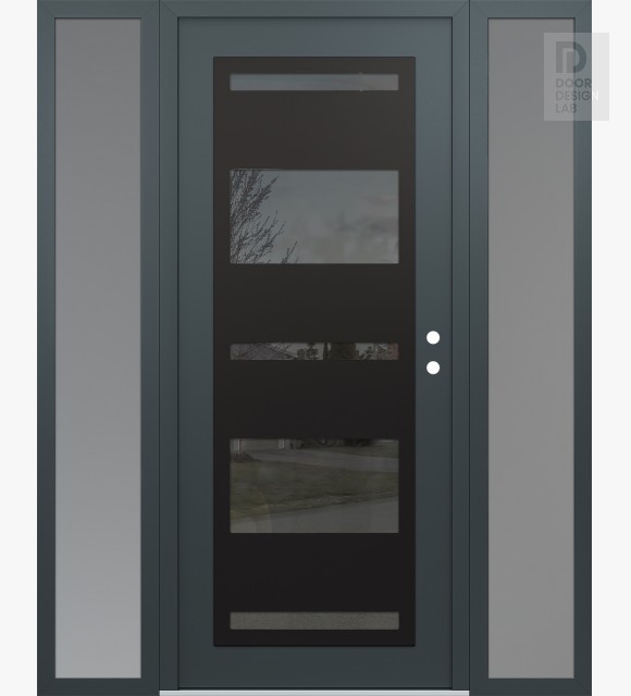Modern Steel Front Door Diamond C10 64" x 80" anthracite/anthracite mirrored Glass Panel black LHI with 2 Sidelites frosted Glass