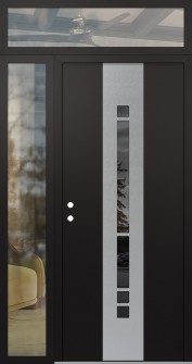 DIAMOND A3 48" X 96" BLACK/BLACK MIRRORED GLASS PANEL STAINLESS STEEL RHI WITH SIDELITE AND TRANSOM CLEAR GLASS