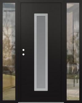 DIAMOND A11 68" X 80" BLACK/WHITE FROSTED GLASS PANEL STAINLESS STEEL RHI WITH 2 SIDELITES CLEAR GLASS