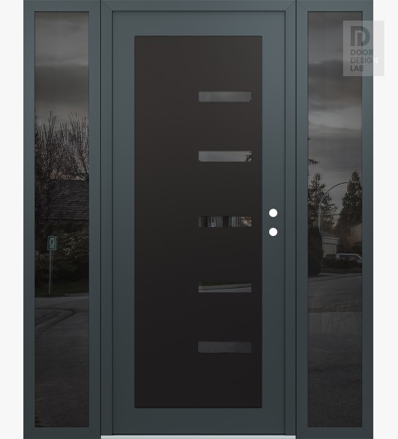 Modern Steel Front Door Diamond C8 68" x 80" anthracite/anthracite mirrored Glass Panel black LHI with 2 Sidelites mirrored Glass