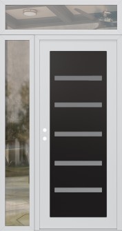 Diamond C7 50" x 96" white/white frosted Glass Panel black RHI with Sidelite and Transom clear Glass