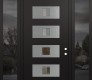 Modern Steel Front Door Diamond D8 68" x 96" black/black clear Glass Panel stainless steel LHI with 2 Sidelites and Transom mirrored Glass
