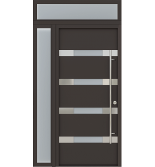 MODERN FRONT STEEL DOOR AURA BROWN/WHITE 49 1/4" X 95 11/16" LHI + SIDELITE LEFT/TRANSOM