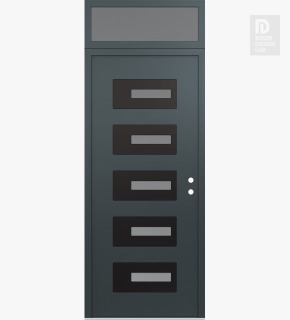 Modern Steel Front Door Diamond D6 36" x 96" anthracite/anthracite frosted Glass Panel black LHI with Transom frosted Glass