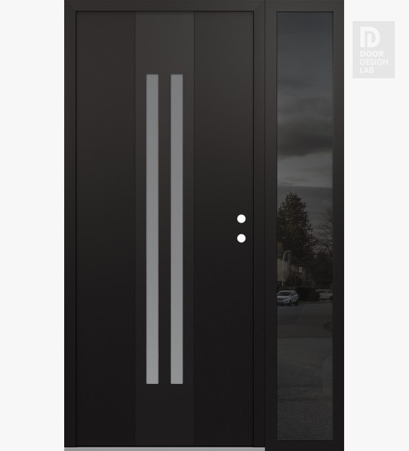 Modern Steel Front Door DIAMOND A8 48" X 80" BLACK/WHITE FROSTED GLASS PANEL BLACK LHI WITH SIDELITE MIRRORED GLASS