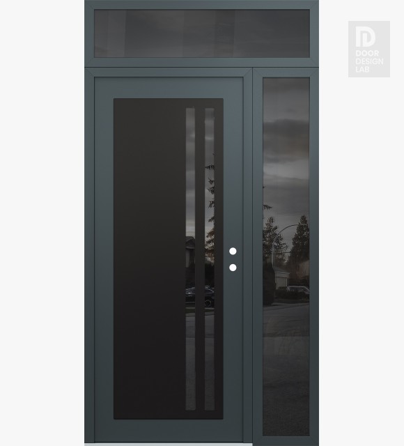 Modern Steel Front Door Diamond C6 52" x 96" anthracite/anthracite mirrored Glass Panel black LHI with Sidelite and Transom mirrored Glass
