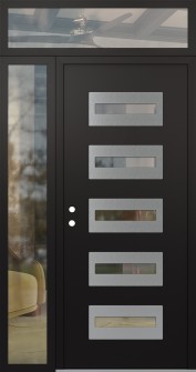 Diamond D4 50" x 96" black/black clear Glass Panel stainless steel RHI with Sidelite and Transom clear Glass