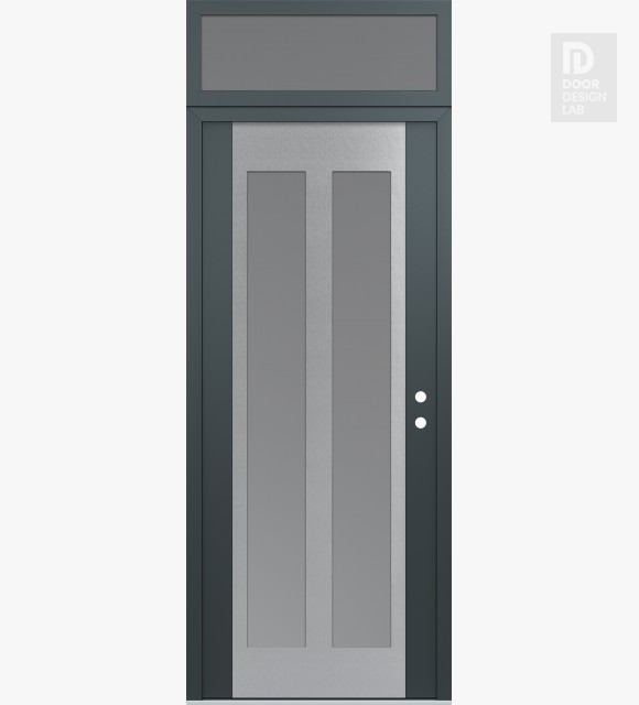 Modern Steel Front Door Diamond C14 36" x 96" anthracite/anthracite frosted Glass Panel stainless steel LHI with Transom frosted Glass