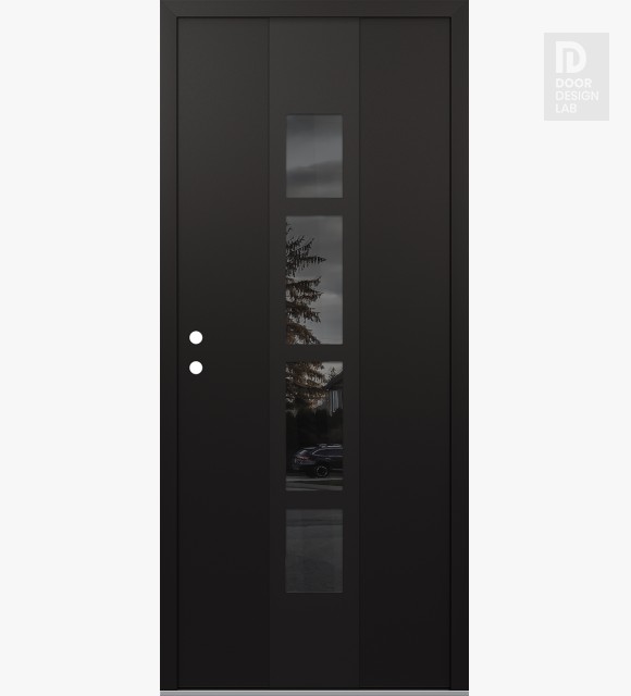 Modern Steel Front Door DIAMOND A10 36" X 80" BLACK/BLACK MIRRORED GLASS PANEL BLACK RHI