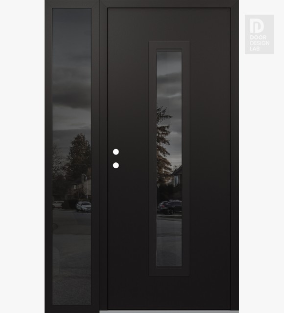 Modern Steel Front Door DIAMOND A11 52" X 80" BLACK/BLACK MIRRORED GLASS PANEL BLACK RHI WITH SIDELITE MIRRORED GLASS