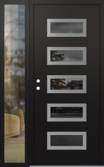 Diamond D1 52" x 80" black/black mirrored Glass Panel stainless steel RHI with Sidelite clear Glass