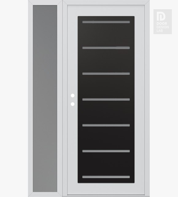 Modern Steel Front Door Diamond C11 50" x 80" white/white frosted Glass Panel black RHI with Sidelite frosted Glass
