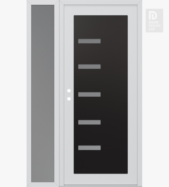Modern Steel Front Door Diamond C8 52" x 80" white/white frosted Glass Panel black RHI with Sidelite frosted Glass
