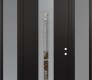 Modern Steel Front Door DIAMOND A3 60" X 96" BLACK/BLACK CLEAR GLASS PANEL STAINLESS STEEL LHI WITH 2 SIDELITES AND TRANSOM FROSTED GLASS