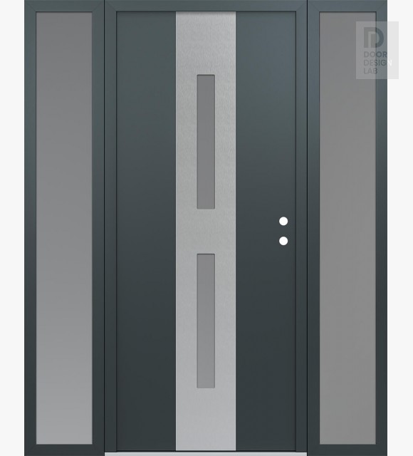 Modern Steel Front Door DIAMOND A6 64" X 80" ANTHRACITE/ANTHRACITE FROSTED GLASS PANEL STAINLESS STEEL LHI WITH 2 SIDELITES FROSTED GLASS