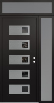 Diamond D2 48" x 96" black/black mirrored Glass Panel stainless steel LHI with Sidelite and Transom frosted Glass