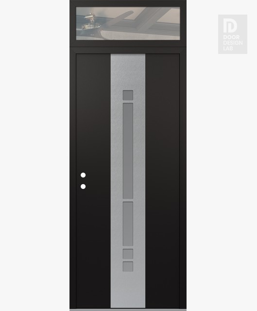 Modern Steel Front Door DIAMOND A3 36" X 96" BLACK/WHITE FROSTED GLASS PANEL STAINLESS STEEL RHI WITH TRANSOM CLEAR GLASS