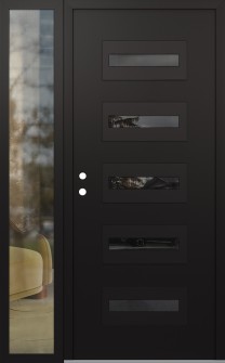 Diamond D4 52" x 80" black/black mirrored Glass Panel black RHI with Sidelite clear Glass