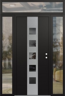 DIAMOND A13 60" X 96" BLACK/BLACK MIRRORED GLASS PANEL STAINLESS STEEL LHI WITH 2 SIDELITES AND TRANSOM CLEAR GLASS