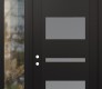 Modern Steel Front Door Diamond C10 48" x 96" black/white frosted Glass Panel black RHI with Sidelite and Transom clear Glass