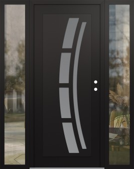 Diamond C12 68" x 80" black/white frosted Glass Panel black LHI with 2 Sidelites clear Glass