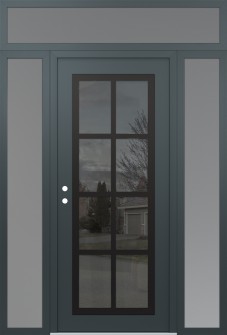 Diamond C16 64" x 96" anthracite/anthracite mirrored Glass Panel black RHI with 2 Sidelites and Transom frosted Glass