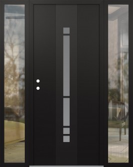 DIAMOND A3 64" X 80" BLACK/WHITE FROSTED GLASS PANEL BLACK RHI WITH 2 SIDELITES CLEAR GLASS