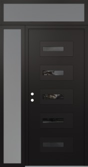 Diamond D6 48" x 96" black/black mirrored Glass Panel black RHI with Sidelite and Transom frosted Glass