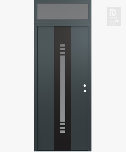 Modern Steel Front Door DIAMOND A5 36" X 96" ANTHRACITE/ANTHRACITE FROSTED GLASS PANEL BLACK LHI WITH TRANSOM FROSTED GLASS