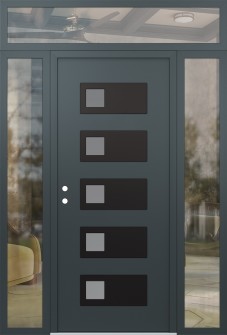 Diamond D2 64" x 96" anthracite/anthracite frosted Glass Panel black RHI with 2 Sidelites and Transom clear Glass