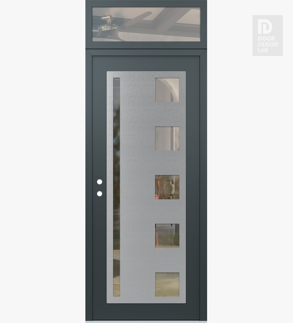 Modern Steel Front Door Diamond C3 36" x 96" anthracite/anthracite clear Glass Panel stainless steel RHI with Transom clear Glass