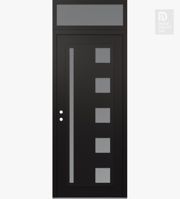 Modern Steel Front Door Diamond C3 36" x 96" black/white frosted Glass Panel black RHI with Transom frosted Glass