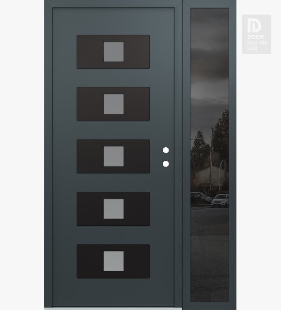 Modern Steel Front Door Diamond D8 48" x 80" anthracite/anthracite frosted Glass Panel black LHI with Sidelite mirrored Glass