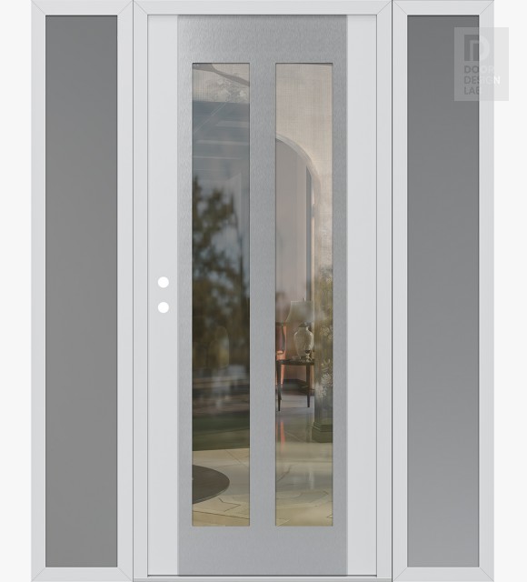 Modern Steel Front Door Diamond C14 60" x 80" white/white clear Glass Panel stainless steel RHI with 2 Sidelites frosted Glass