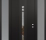 Modern Steel Front Door DIAMOND A4 60" X 96" BLACK/BLACK CLEAR GLASS PANEL BLACK LHI WITH 2 SIDELITES AND TRANSOM FROSTED GLASS