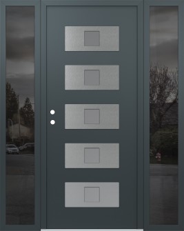 Diamond D8 64" x 80" anthracite/anthracite frosted Glass Panel stainless steel RHI with 2 Sidelites mirrored Glass