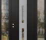 Modern Steel Front Door DIAMOND A6 68" X 96" BLACK/BLACK CLEAR GLASS PANEL STAINLESS STEEL RHI WITH 2 SIDELITES AND TRANSOM CLEAR GLASS