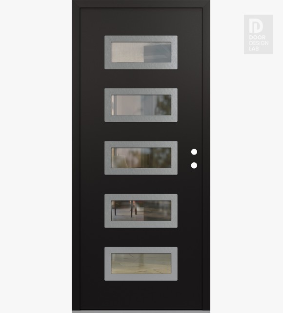 Modern Steel Front Door Diamond D1 36" x 80" black/black clear Glass Panel stainless steel LHI
