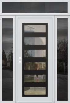 Diamond C9 60" x 96" white/white clear Glass Panel black RHI with 2 Sidelites and Transom mirrored Glass