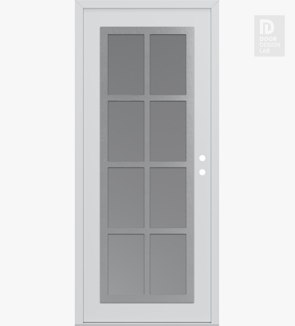 Modern Steel Front Door Diamond C16 36" x 80" white/white frosted Glass Panel stainless steel LHI